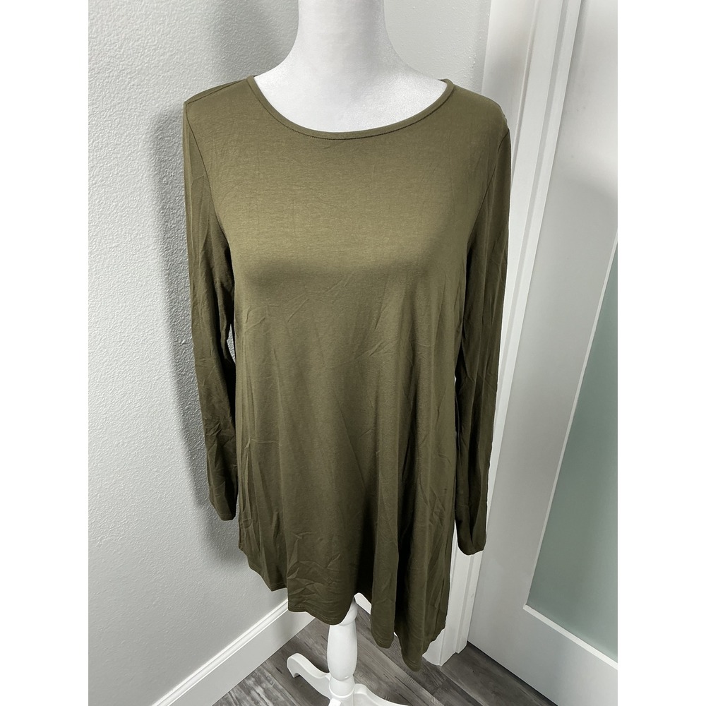 Eileen Fisher Olive Green Asymmetric Viscose Jersey Tunic Top Size M
